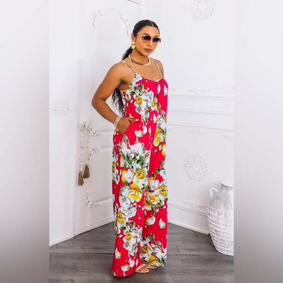 Floral Red Jumpsuit - Picture 4 of 5